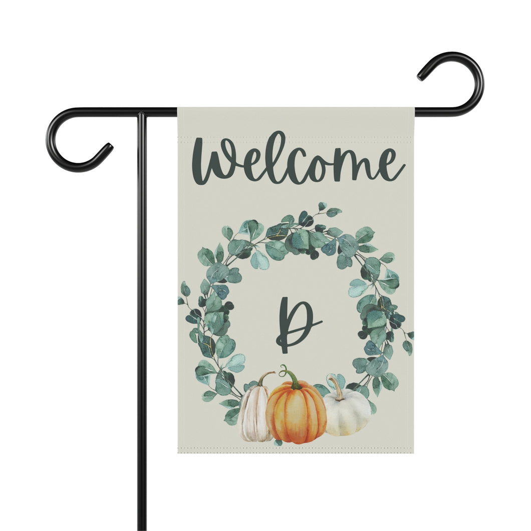 Garden Flag: Monogram Wreath Pumpkin-D